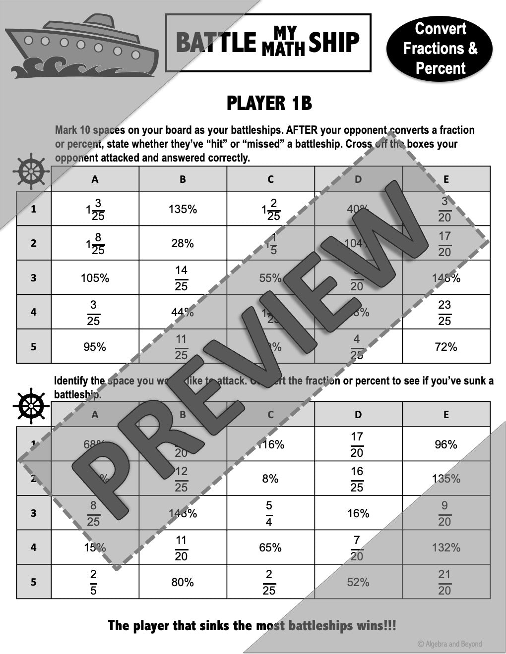 Converting Fractions and Percents Activity | Battle My Math Ship Game