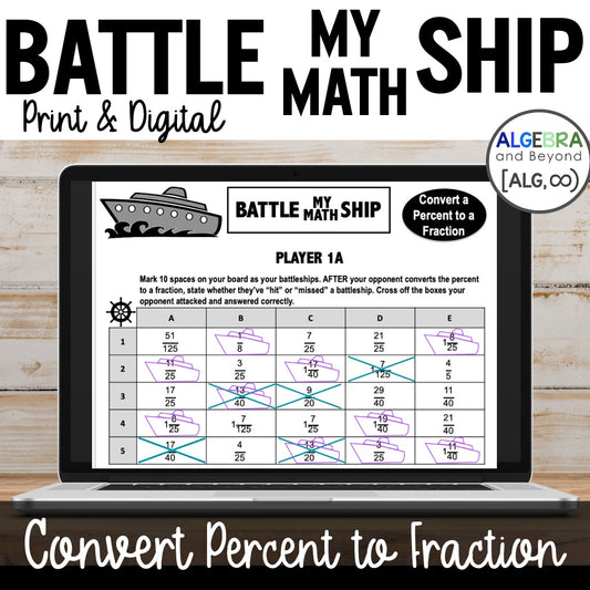 Converting Percents to Fractions Activity | Battle My Math Ship Game