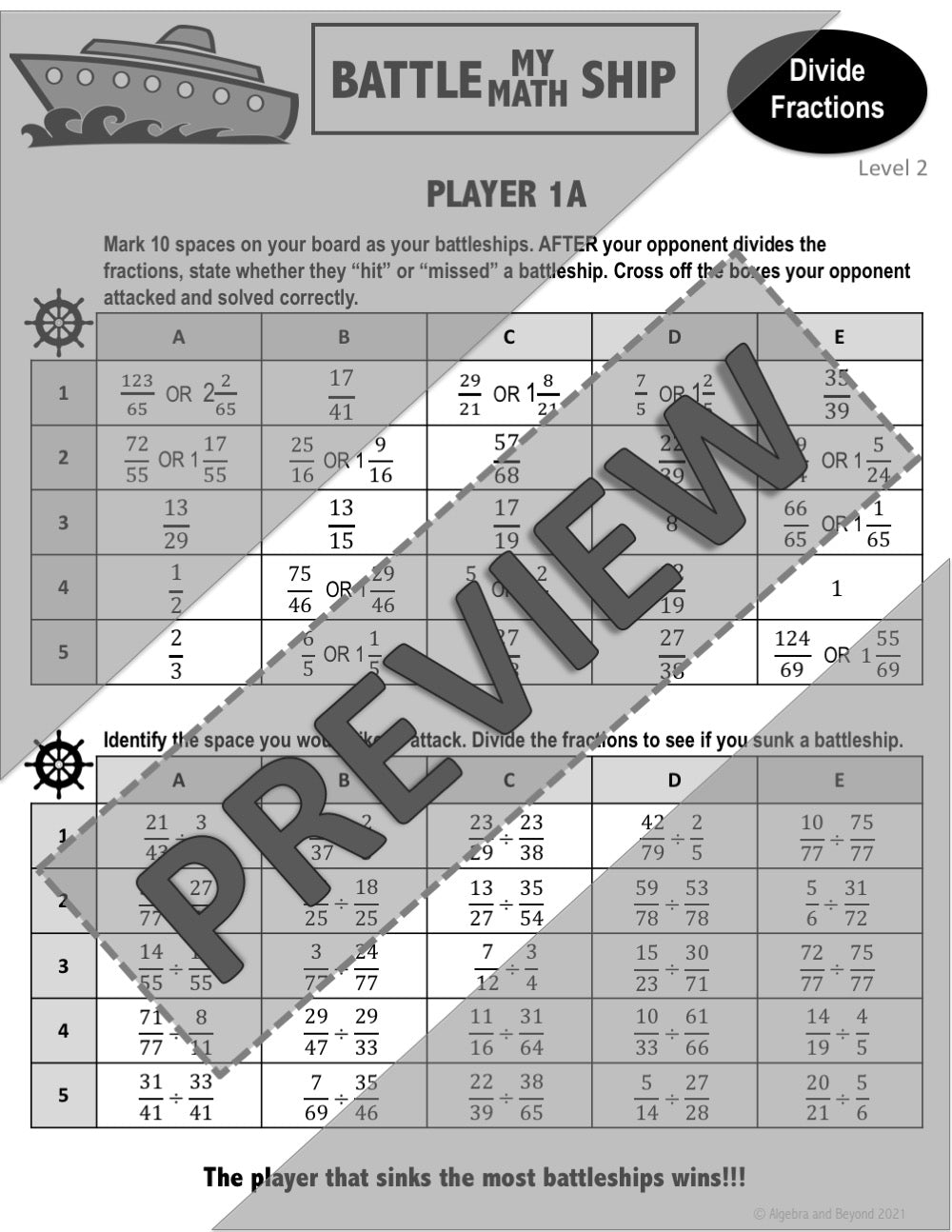 Divide Fractions - Advanced Level | Battle My Math Ship | Print and Digital