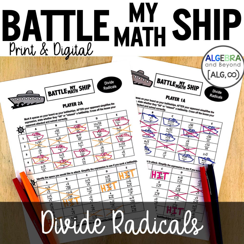 Divide Radicals Activity | Battle My Math Ship | Print and Digital