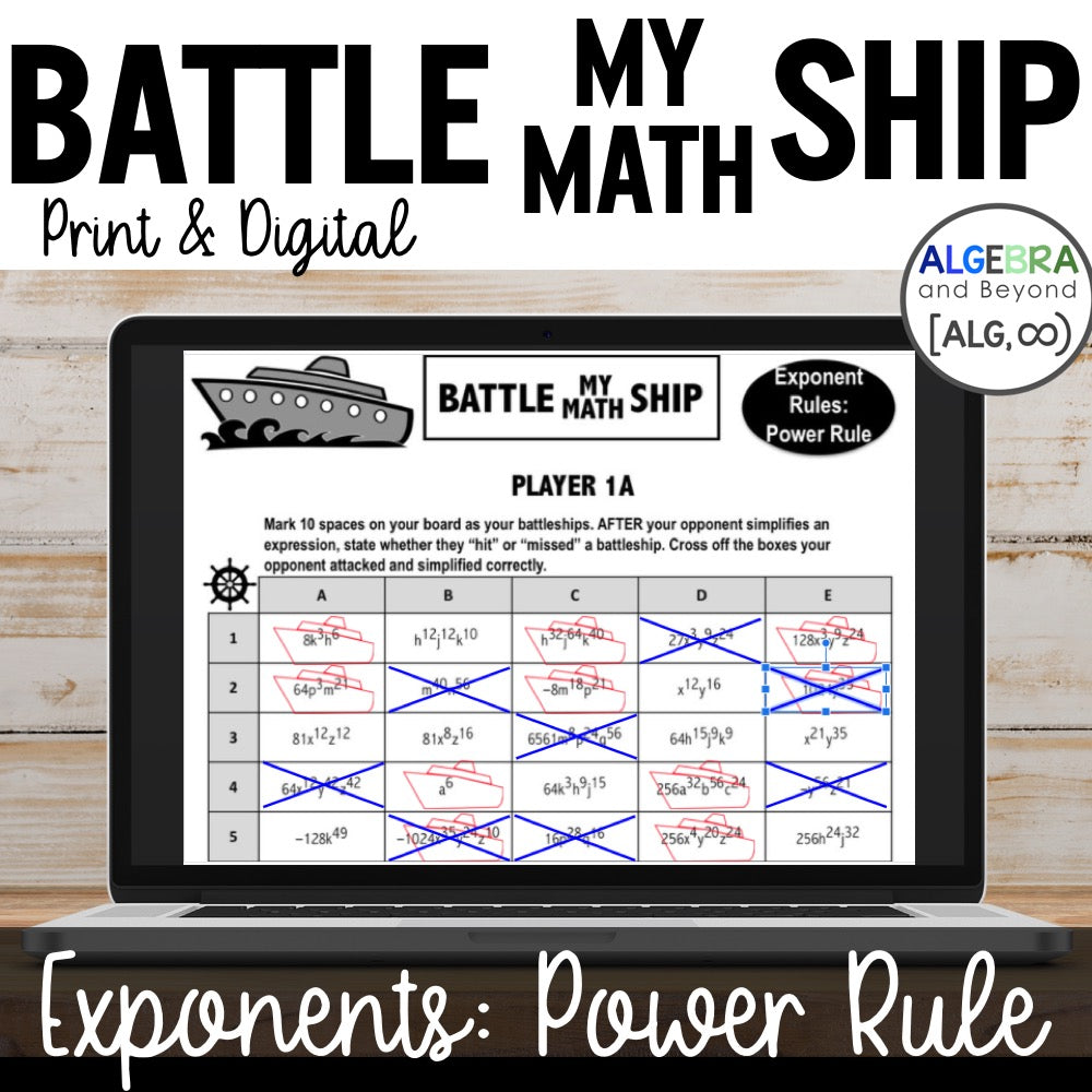 Exponent Rules Activity | Power Rule | Battle My Math Ship | Print and Digital