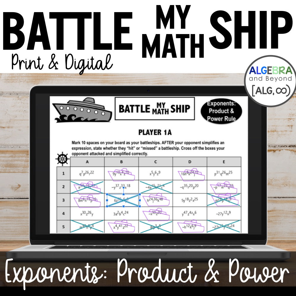 Exponent Rules Activity | Power and Product Rules | Battle My Math Ship
