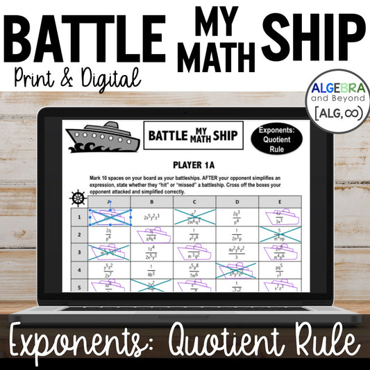 Exponent Rules Activity | Quotient Rule | Battleship Game