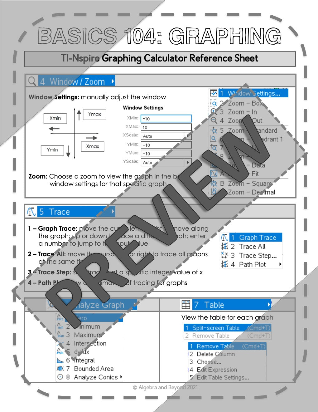 Graphing Functions - TI-Nspire Graphing Calculator Reference Sheets