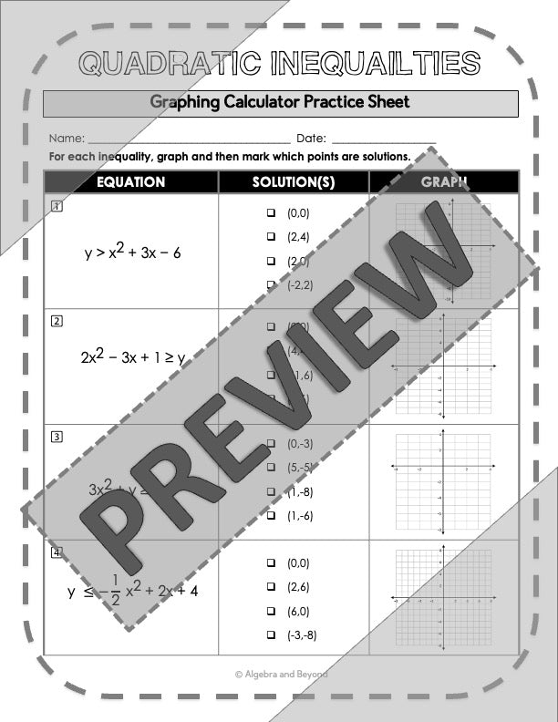 Graphing Quadratic Inequalities | TI-Nspire Calculator Reference Sheets