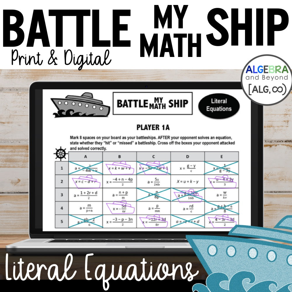 Literal Equations Activity | Battle My Math Ship Game | Print and Digital