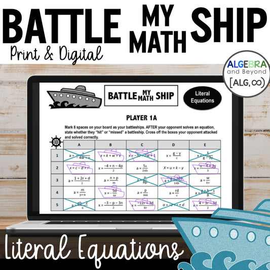 Literal Equations Activity | Battle My Math Ship Game | Print and Digital