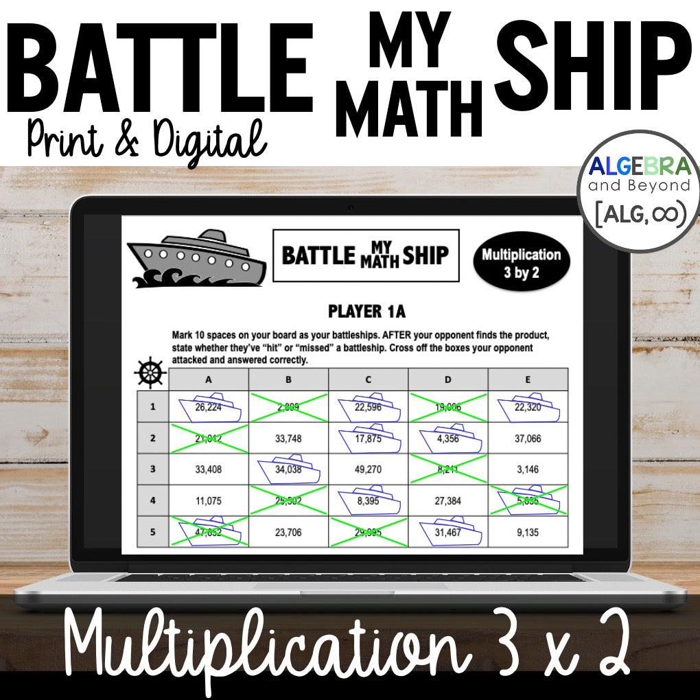 Multiplication 3 digits by 2 digits Activity | Battleship Game | Print & Digital