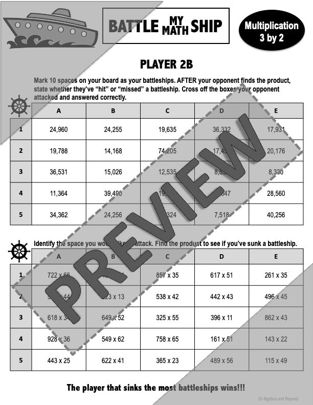 Multiplication 3 digits by 2 digits Activity | Battleship Game | Print & Digital