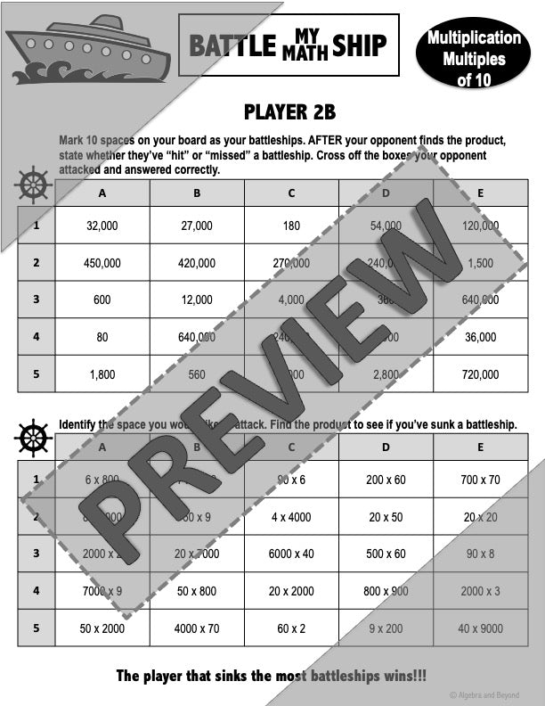 Multiplication Activity | Multiples of 10 | Battleship Game | Print & Digital