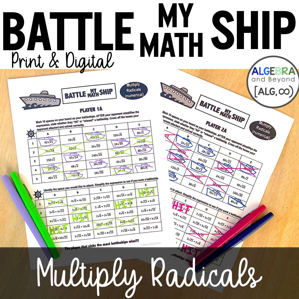 Multiply Radicals Activity | Battle My Math Ship | Print and Digital