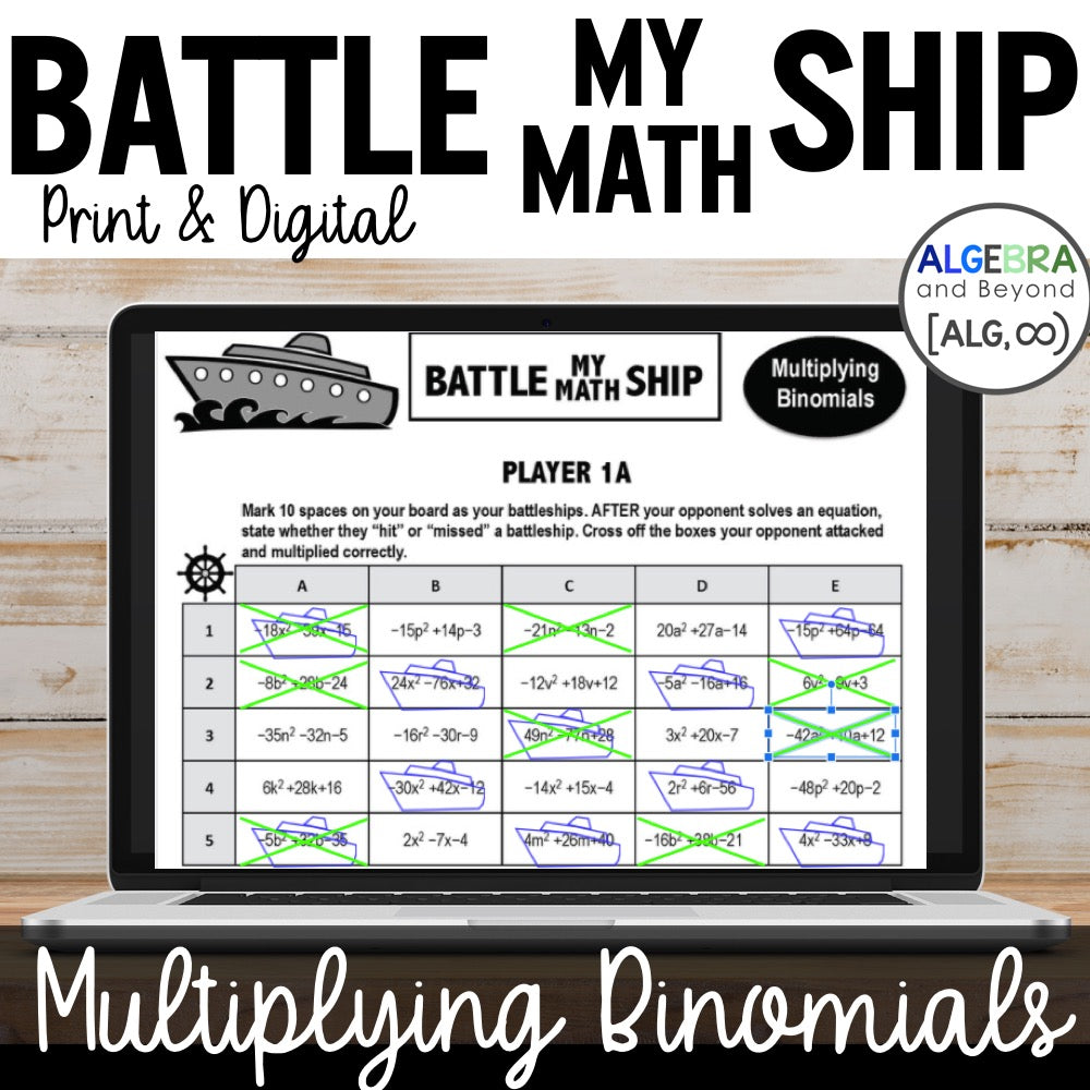 Multiplying Binomials Activity | Battle My Math Ship Game | Print and Digital