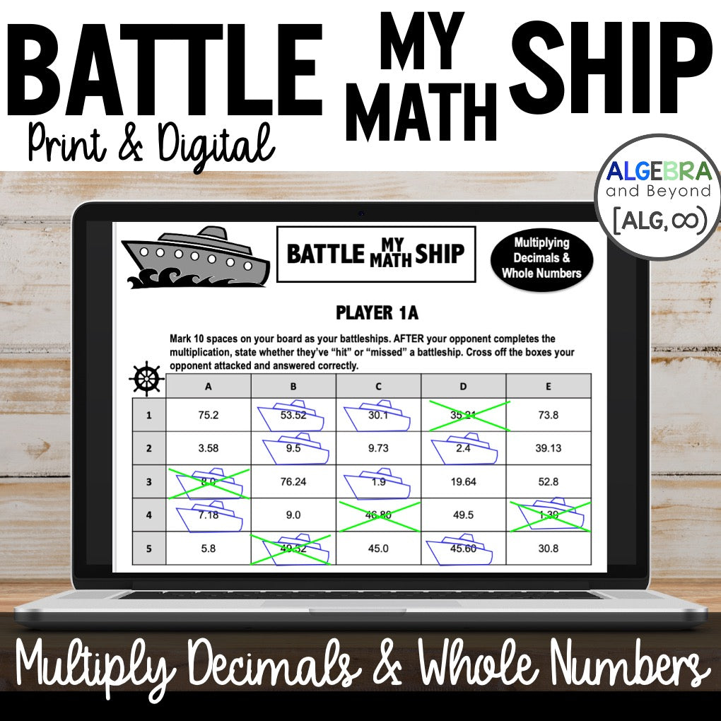 Multiplying Decimals by a Whole Number Activity | Battle My Math Ship Game
