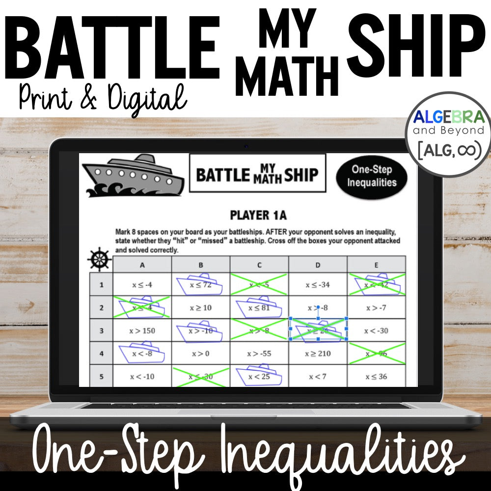 One-Step Inequalities Activity | with Negatives | Battle My Math Ship Game