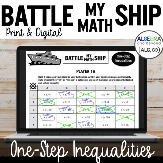 One-Step Inequalities Activity | with Negatives  | Battle My Math Ship Game