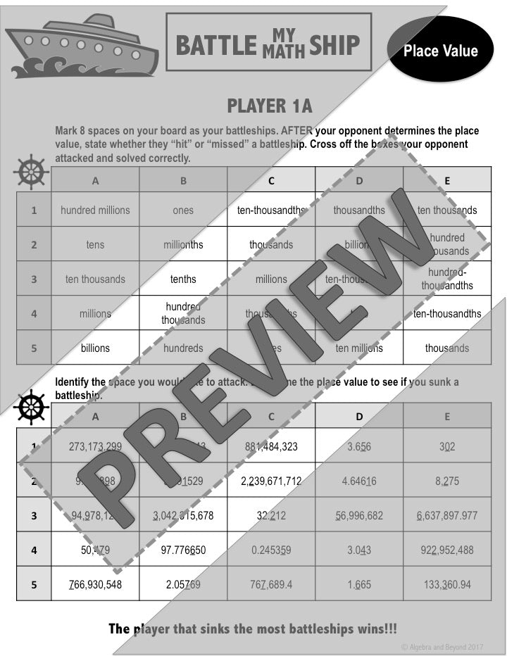 Place Value Activity | Battle My Math Ship Game | Print and Digital