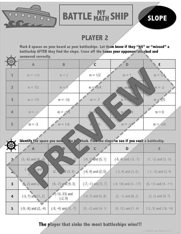 SLOPE Activity | Battle My Math Ship Game | Print and Digital