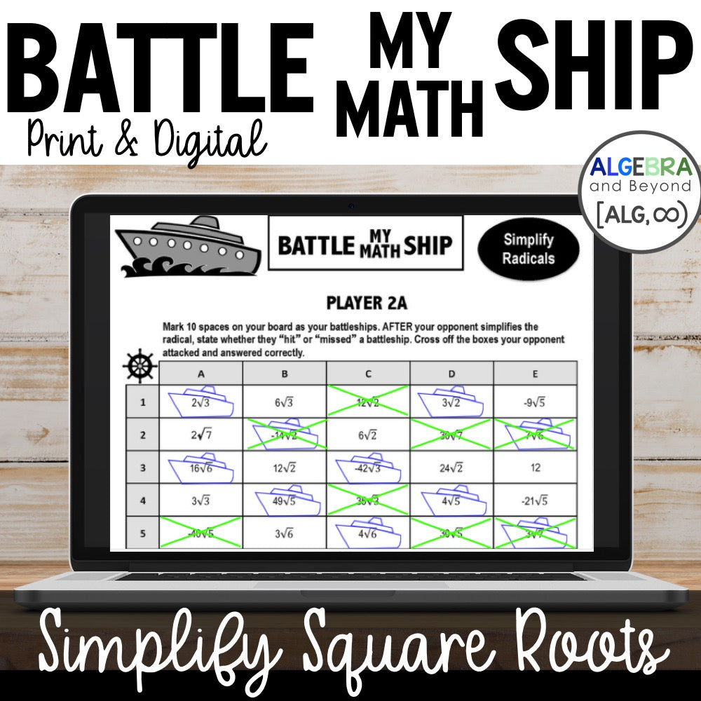 Simplify Radicals | Square Roots | Battle My Math Ship Game | Print and Digital