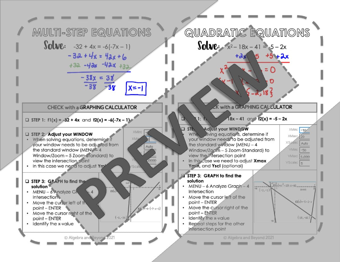 TI-Nspire Calculator Sheet | Window Settings and Graphing Equations