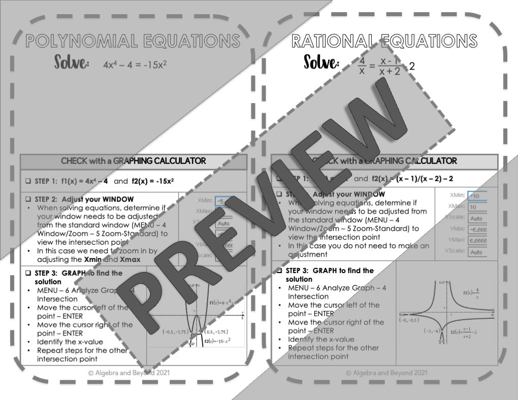 TI-Nspire Calculator Sheet | Window Settings and Graphing Equations