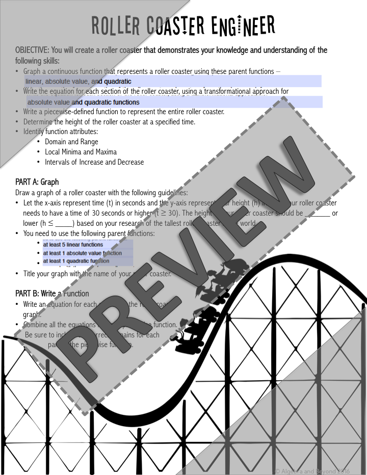 Piecewise Functions Project | Project Based Learning | Distance Learning