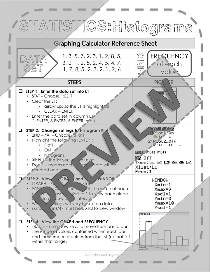 Histograms | Statistics | TI-84 Graphing Calculator Reference Sheet