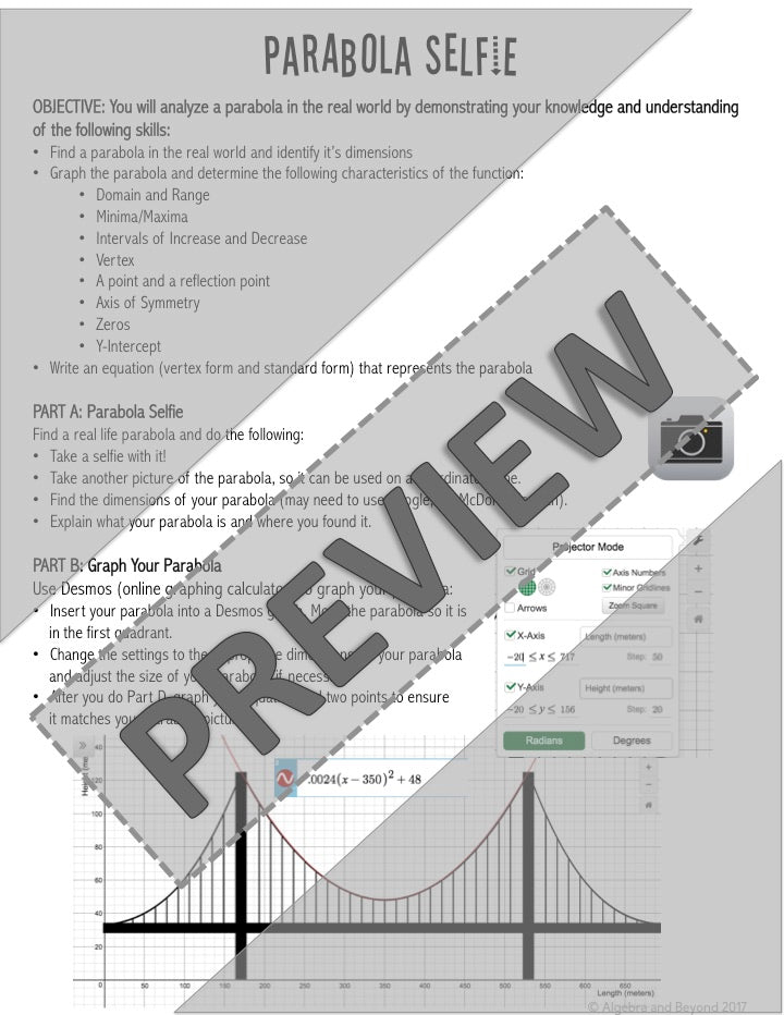 Quadratic Functions | Project Based | Distance Learning | Algebra