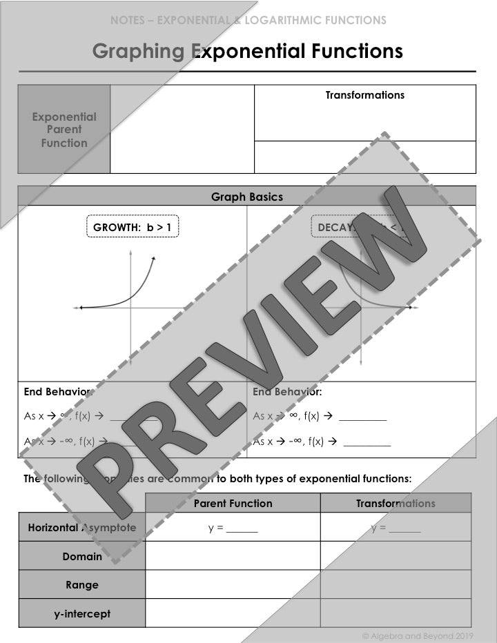 Graph Exponential Functions Lesson | Video | Guided Notes | Homework