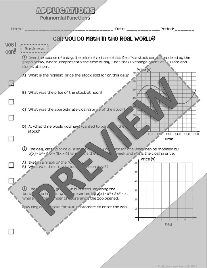 Polynomial Functions - Real World Applications