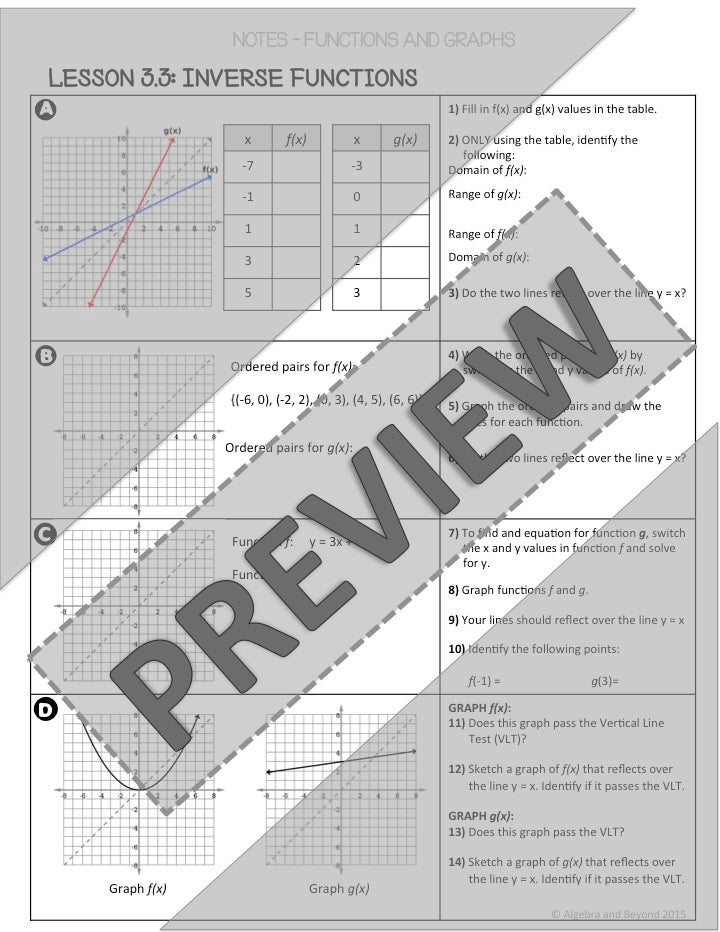 Inverse Functions Lesson | Warm-Up | Guided Notes | Homework