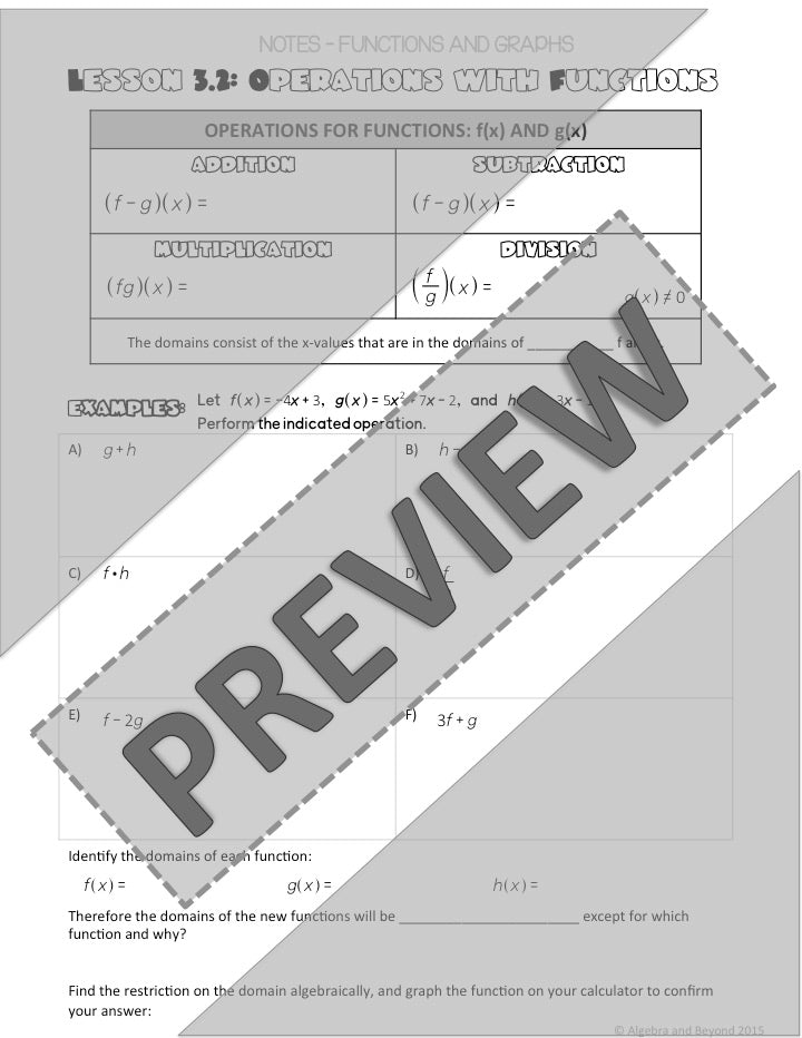 Operations with Functions Lesson | Warm-Up | Guided Notes | Homework