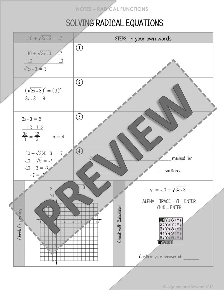 Solving Radical Equations Lesson | Video | Guided Notes | Homework