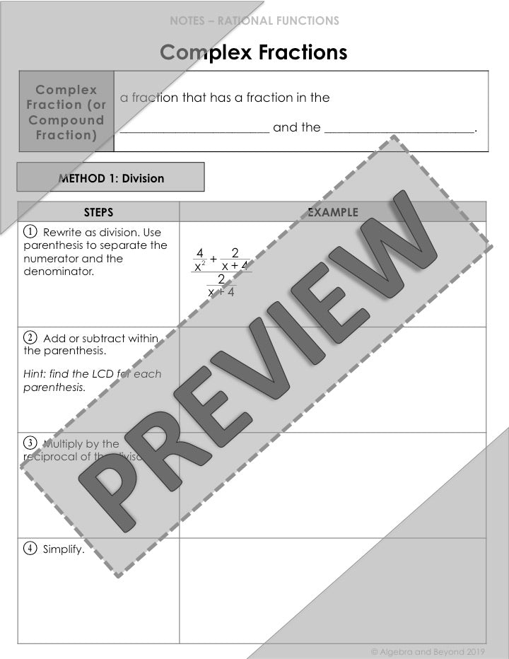 Complex Fractions Lesson | Video | Guided Notes | Homework