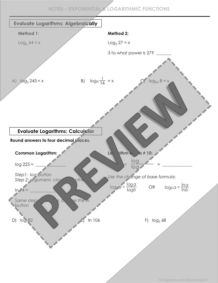 Introduction to Logarithms Lesson | Video | Guided Notes | Homework