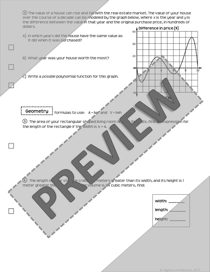 Polynomial Functions - Real World Applications
