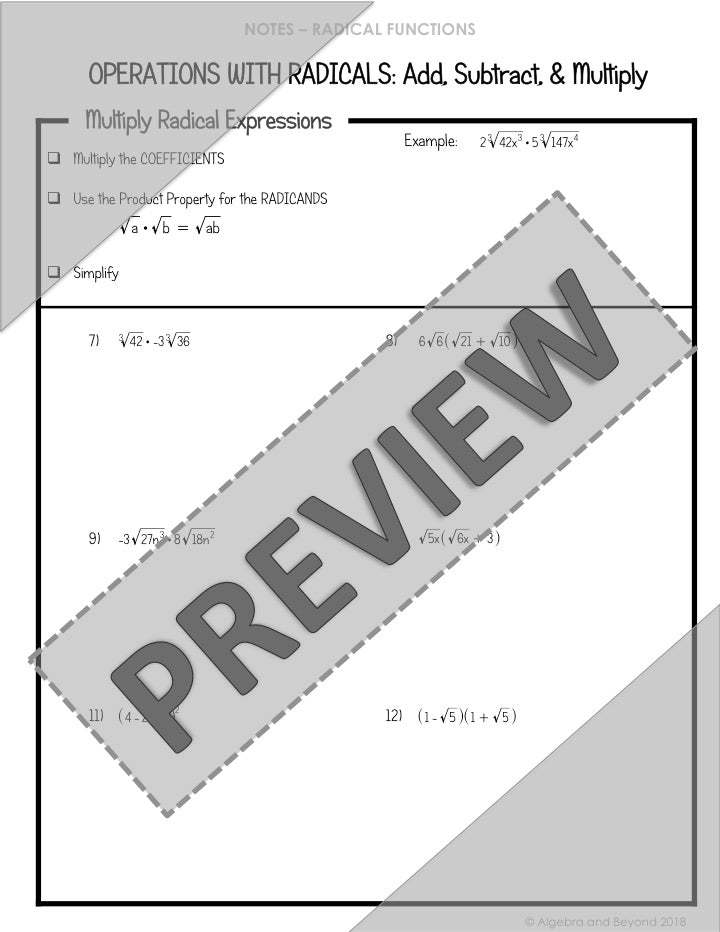Operations with Radical Expressions Lesson | Video | Guided Notes | Homework