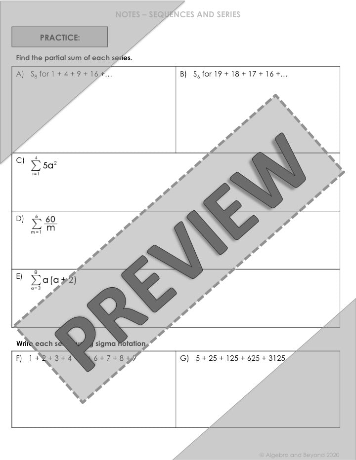 Series and Sigma Notation Lesson | Video | Guided Notes | Homework