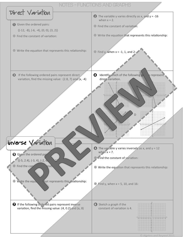 Variation: Direct, Inverse, Joint & Combined Lesson | Warm-Up | Notes | Homework