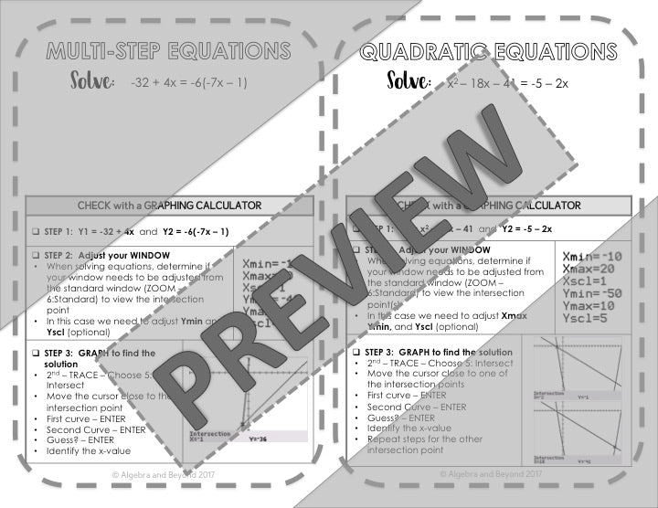 Window Settings and Graphing Equations | TI-84 Calculator Reference Sheets