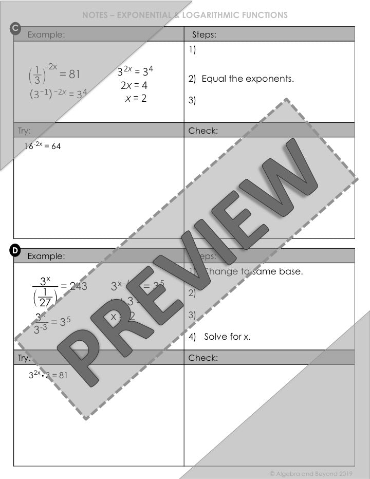 Solve Exponential Equations: Same Base Lesson | Video | Notes | Homework
