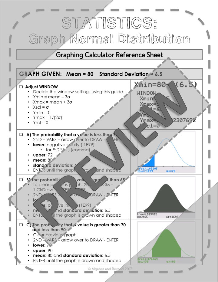 Normal Distribution | Statistics | TI-84 Graphing Calculator Reference Sheet