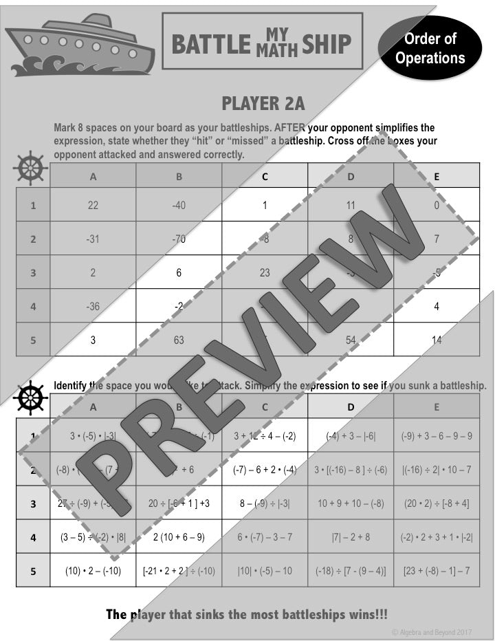 Order of Operations Activity | Battle My Math Ship Game | Print and Digital