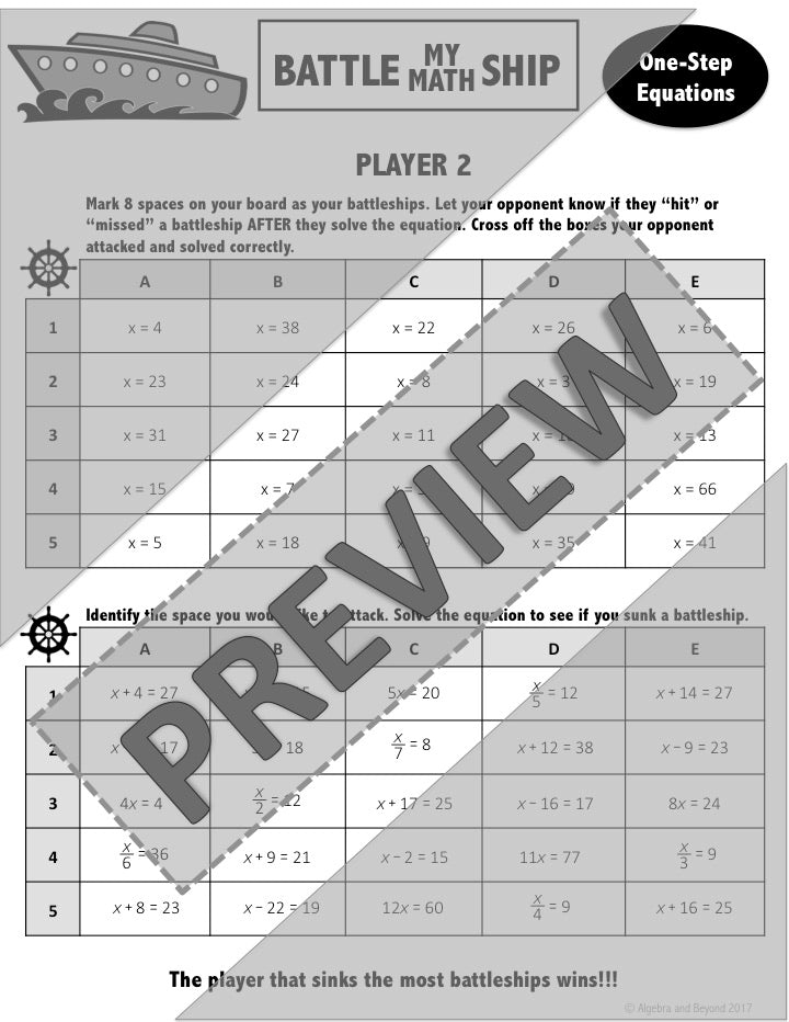 One-Step Equations Activity | Battle My Math Ship Game