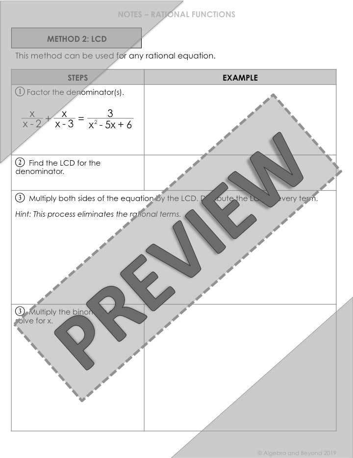 Solving Rational Equations Lesson | Video | Guided Notes | Homework
