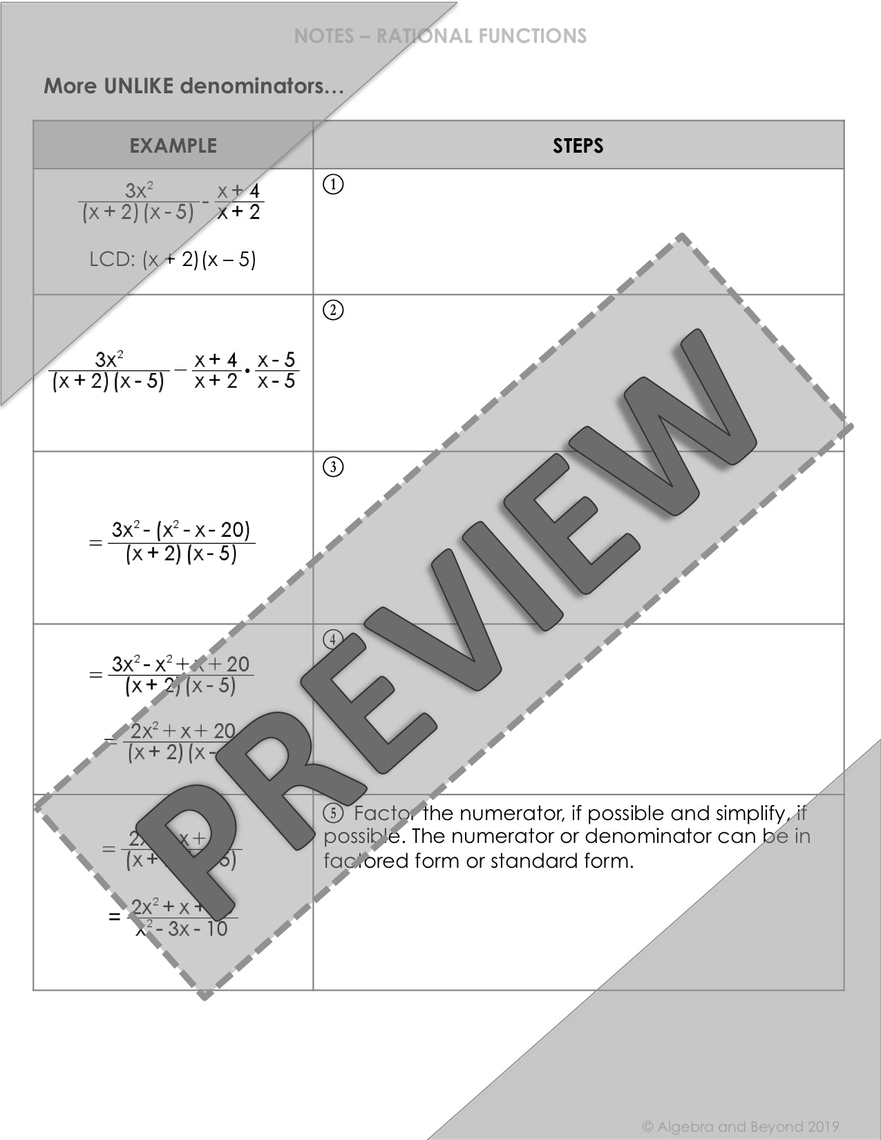 Add and Subtract Rational Expressions Lesson | Video | Guided Notes | Homework