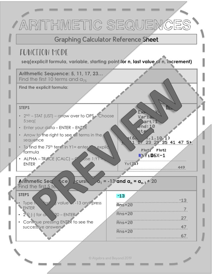 Sequences and Series | TI-84 Graphing Calculator Reference Sheet