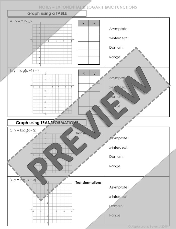 Graph Logarithmic Functions Lesson | Video | Guided Notes | Homework