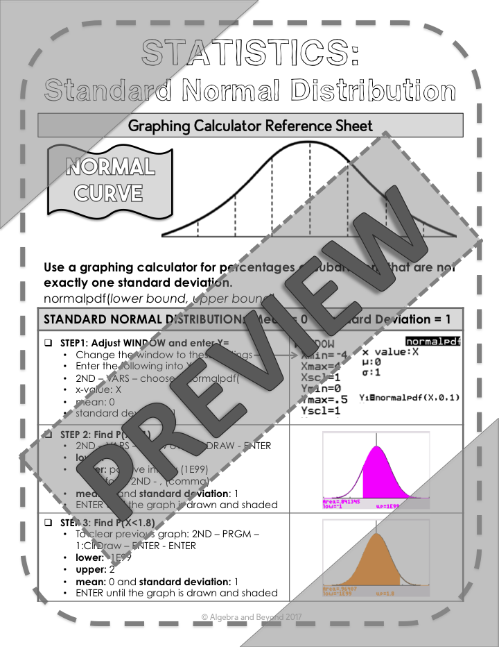 Normal Distribution | Statistics | TI-84 Graphing Calculator Reference Sheet