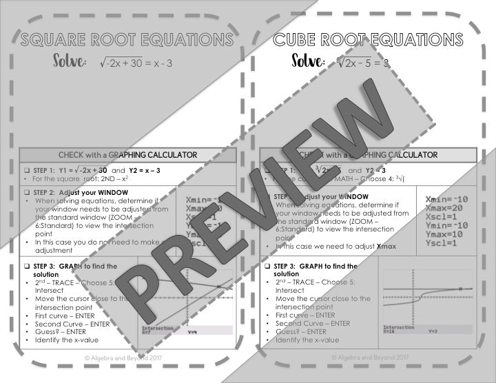 Window Settings and Graphing Equations | TI-84 Calculator Reference Sheets