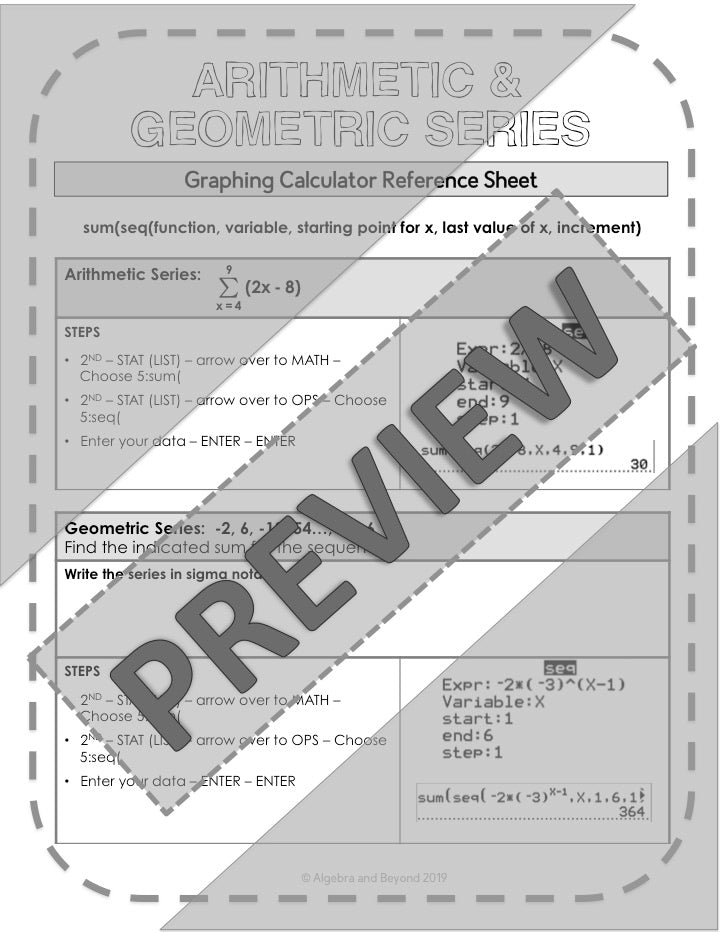 Sequences and Series | TI-84 Graphing Calculator Reference Sheet